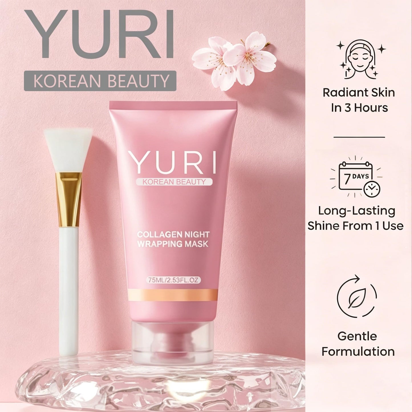 YURI Collagen Night Wrapping Mask, Peel Off Face Mask for Hydration Care