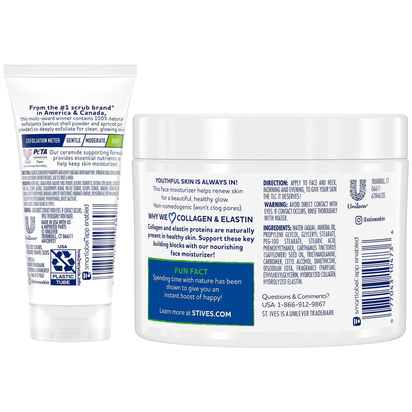 St. Ives Face Care Bundle – Collagen & Elastin Renewing Face Moisturizer + Travel-Size Apricot Facial Scrub, Fresh Skin Exfoliant for a Youthful Glow