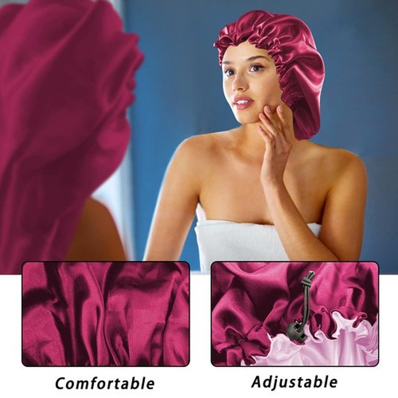 Satin Bonnet Silk Bonnet for Curly Hair Bonnet Braid Bonnet for Sleeping Bonnets for Women Large Double-Layer Adjustable Wine Red