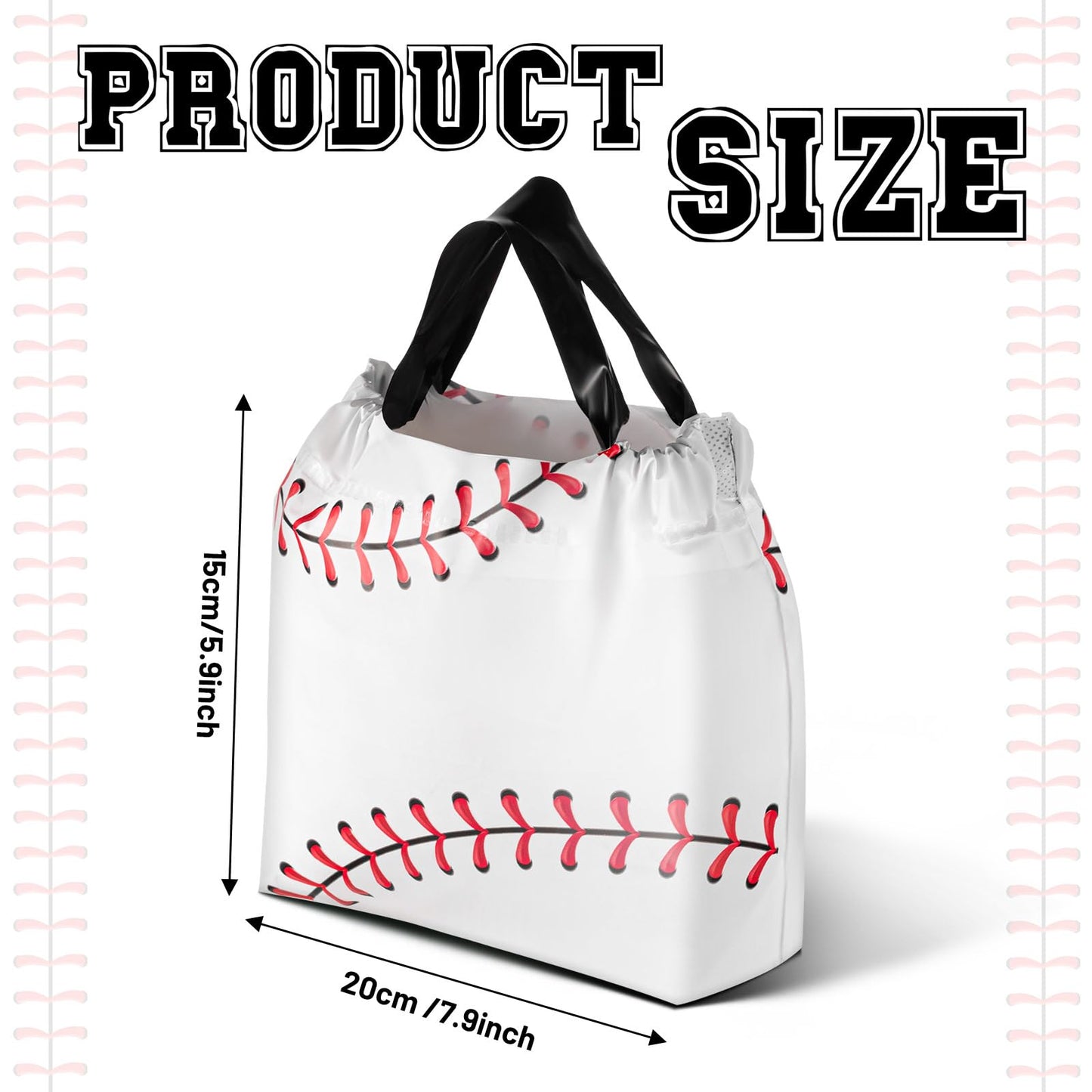 Flutesan 50 Pcs Baseball Party Favor Bags 6" x 8" Plastic Baseball Snack Goodie Bags Drawstring Gift Packaging for Team Kids Boys Birthday Sports Theme Party Favors Supplies