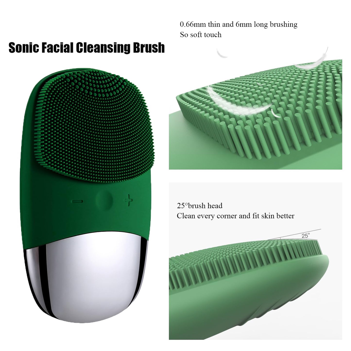 Facial Cleansing Brush, 3-in-1 Electric Soft Silicone Waterproof Face Scrubber, USB Rechargeable IPX7 Waterproof Sonic Vibrating Face Brush for Deep Cleansing, Gentle Exfoliating and Massaging