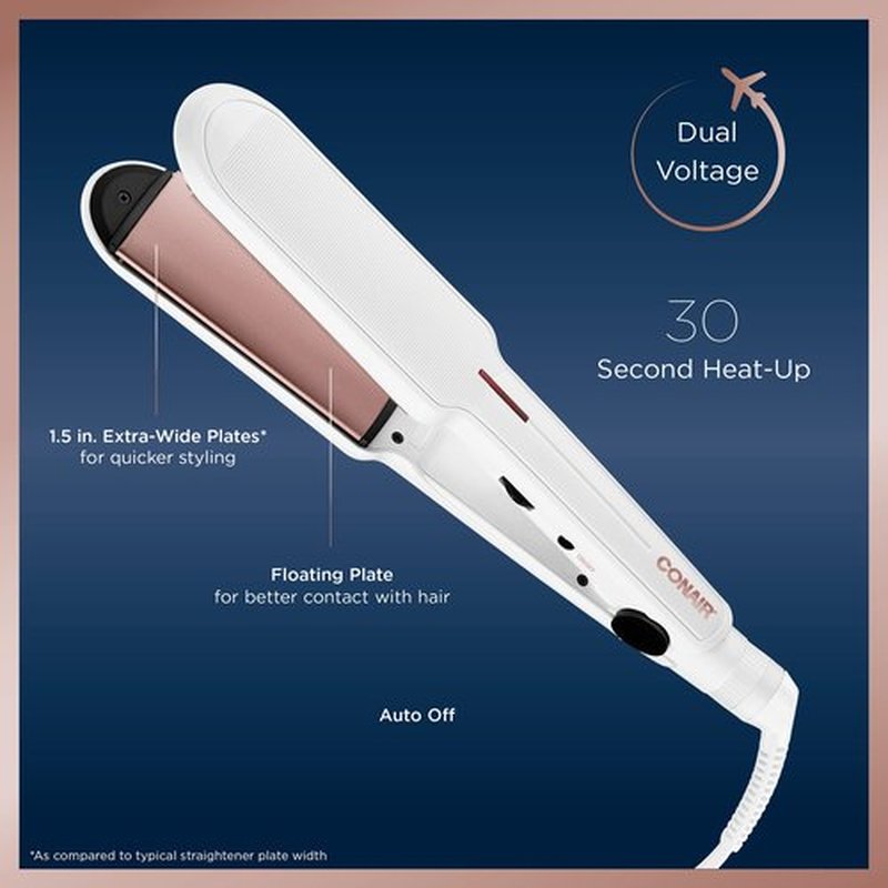 Conair Double Ceramic Flat Iron, 1 1/2-inch , White