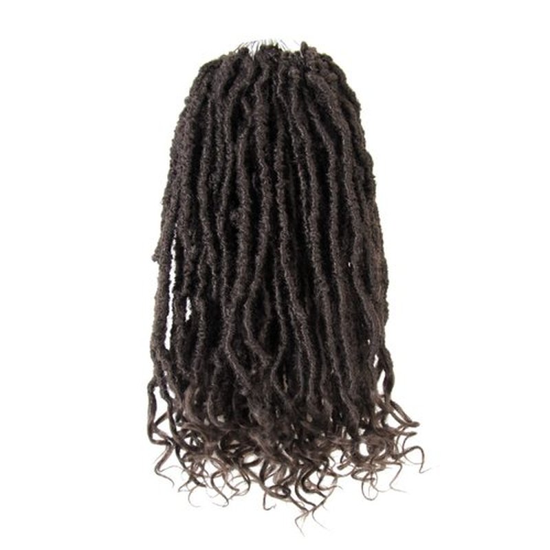 Niseyo Wild Locs 14 Inch Distressed New Faux Locs with Curly Ends 8 Packs Long Soft Pre-looped Goddess Locs Crochet Hair (4#, Brown)