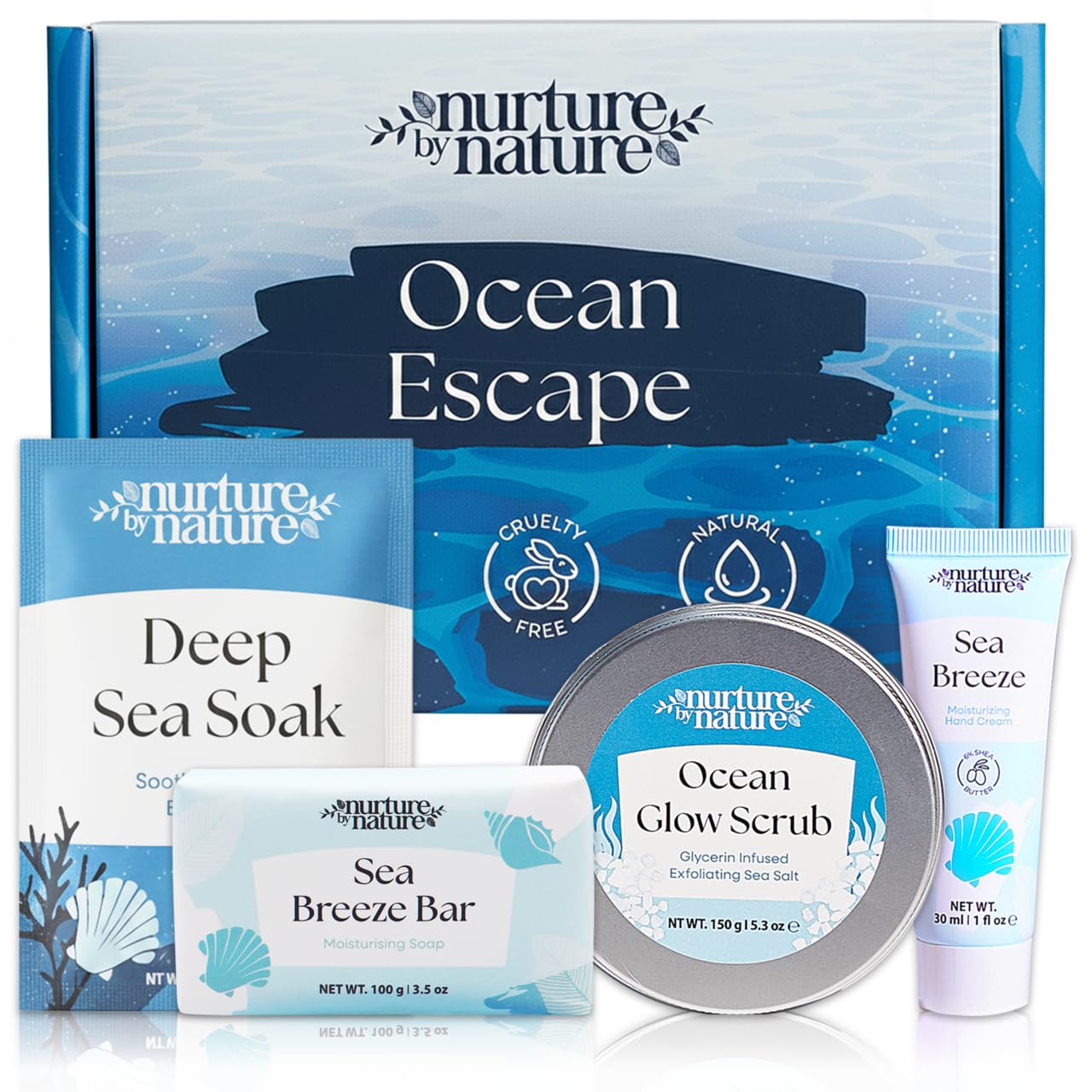 Nurture by Nature Bath Gift Set for Women - Birthday Gifts for Women, 4 Piece Spa Gift with Body Scrub, Bath Salts, Soap, Hand Cream, Self Care Gift for Mother’s Day, Gifts for Her, Gift for Mom
