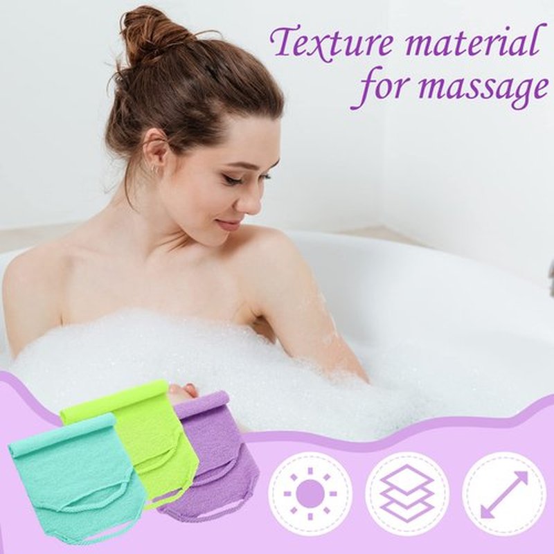Moukeren Exfoliating Back Scrubber with Handles 4 Packs Nylon Back Exfoliator Extended Length Back Washers Scrubbers Stretchable Pull Strap(Pink, Blue, Fluorescent Green, Purple)