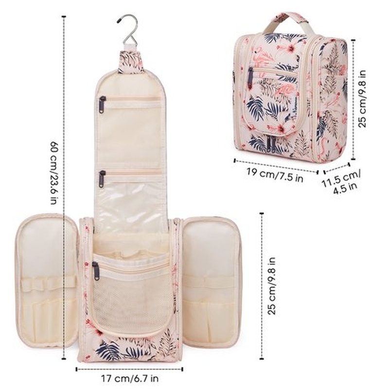 Narwey Small Hanging Toiletry Bag Women Travel Makeup Bag Organizer Toiletries Bag for Travel Size Essentials Accessories Cosmetics(Medium, Beige Bird)