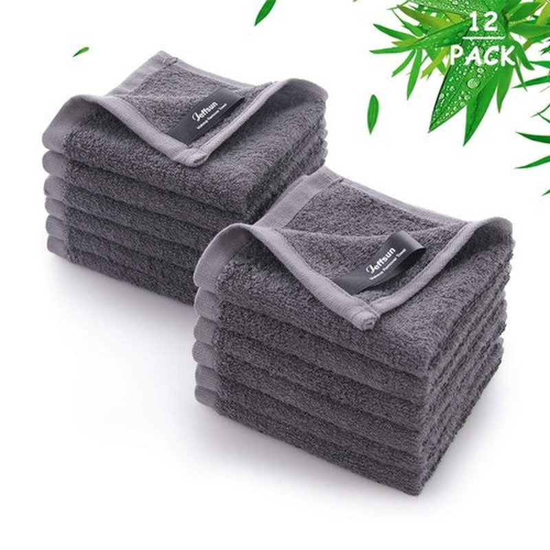 Wash Cloths 12 Pack, Super Soft and Skin Friendly Face Towel for Sensitive Skin, 10x10 inch Small Face Washcloths, Easy to Rinse Dark Grey Face Cloths, Reusable Stain Resistant Makeup Remover Cloths