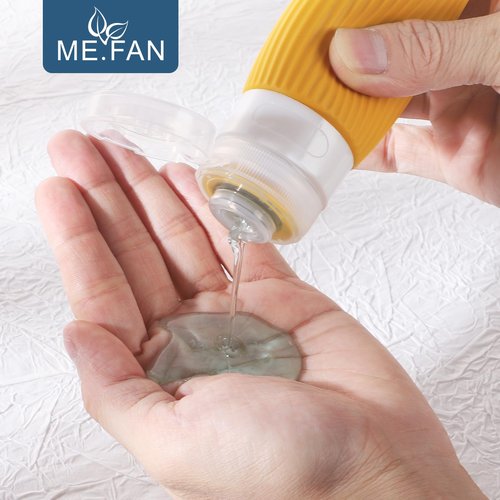 ME.FAN Travel Bottles for Toiletries, TSA Approved 3oz Silicone Travel Size Containers/Portable Split Bottle, Travel Accessories for Conditioner, Shampoo, Lotion - 4 Pack Blue