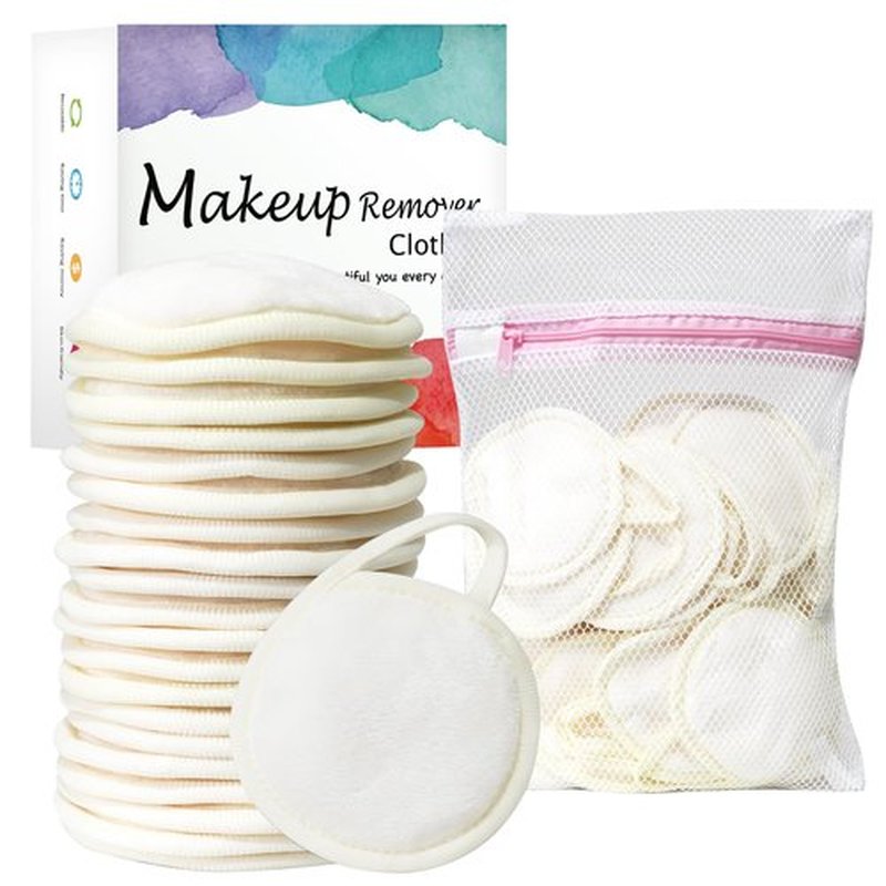 Nugilla 20 Packs Reusable Makeup Remover Pads with a Washable Laundry Bag, Microfiber Towel Clean Skin Face Towels, Soft Makeup Remover Cloth, Fast Drying Washcloth (White)