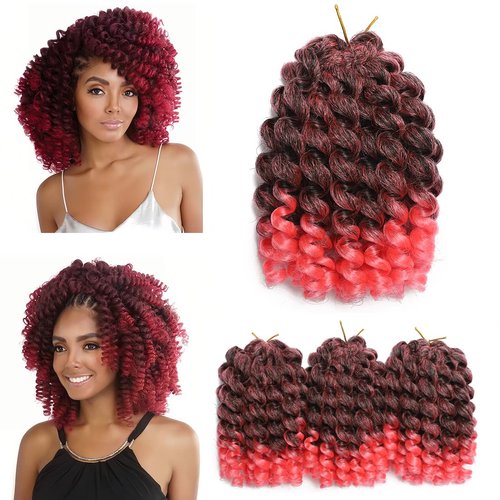 Crochet Braids Hair 8 Inch 3 Pack Jamaican Bounce Wand Curl Crochet Hair Synthetic Braiding Hair Extension Twist Crochet Hair (8 Inch (Pack of 3), Tpink)