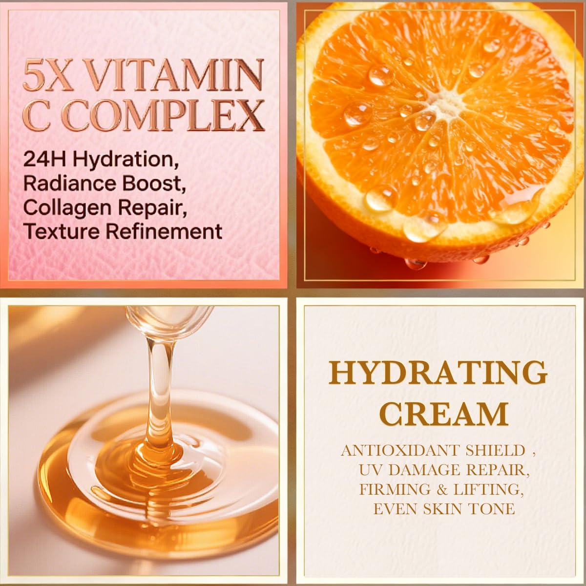 HIANGEL 6-Piece Vitamin C Skincare Set for Women, Brightening & Hydrating Face Care Routine Kit with Cleanser, Toner, Serum, Eye Cream, Lotion & Face Cream, Spa Beauty Gift Box