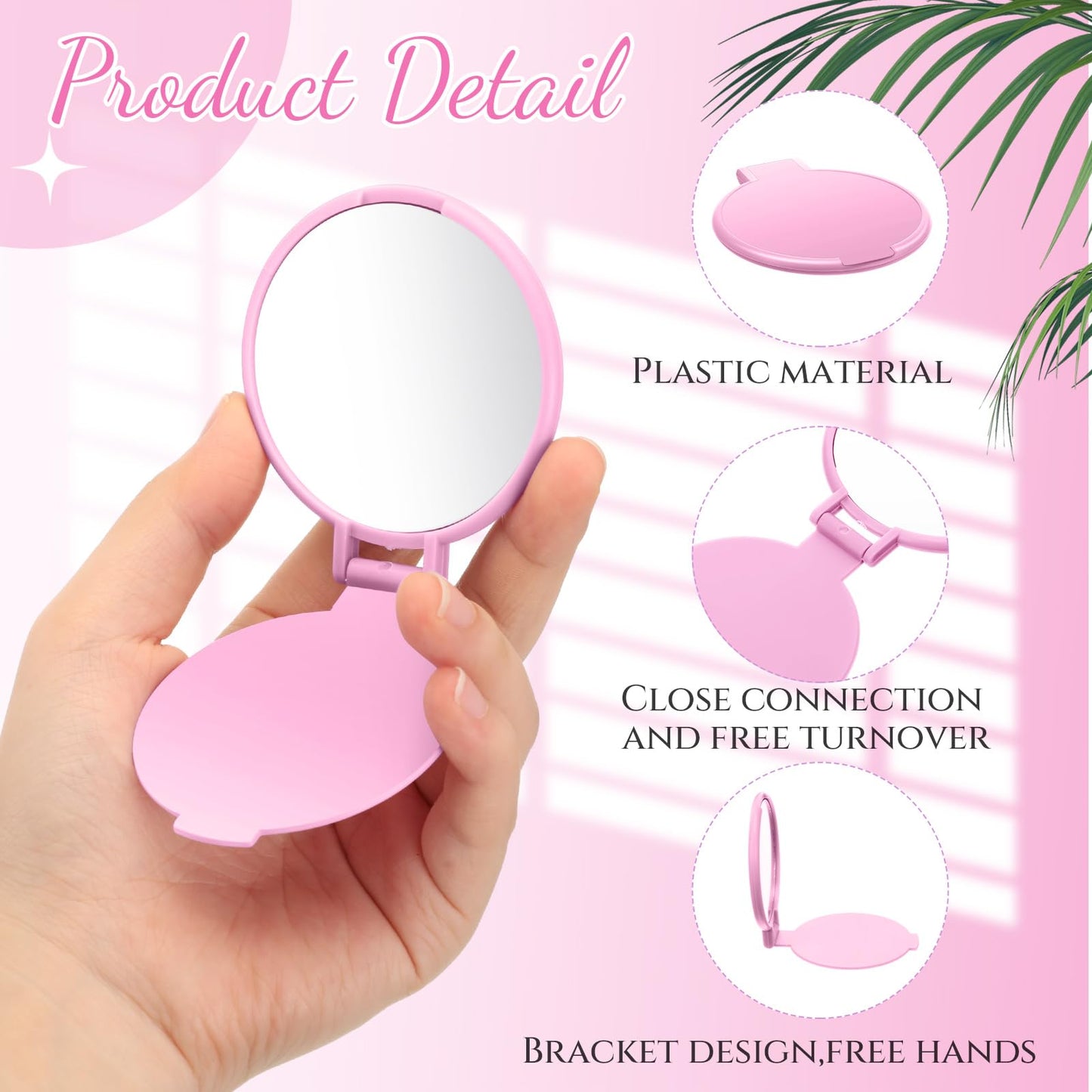 Saysurey 24 Pcs Mini Pink Compact Mirror Bulk for Women Small Round Portable Pink Mirror Makeup Folding Pocket Travel Accessories for Woman Bridal Shower Party Favor Coworker Nurse, 2.8 x 2.4 Inch