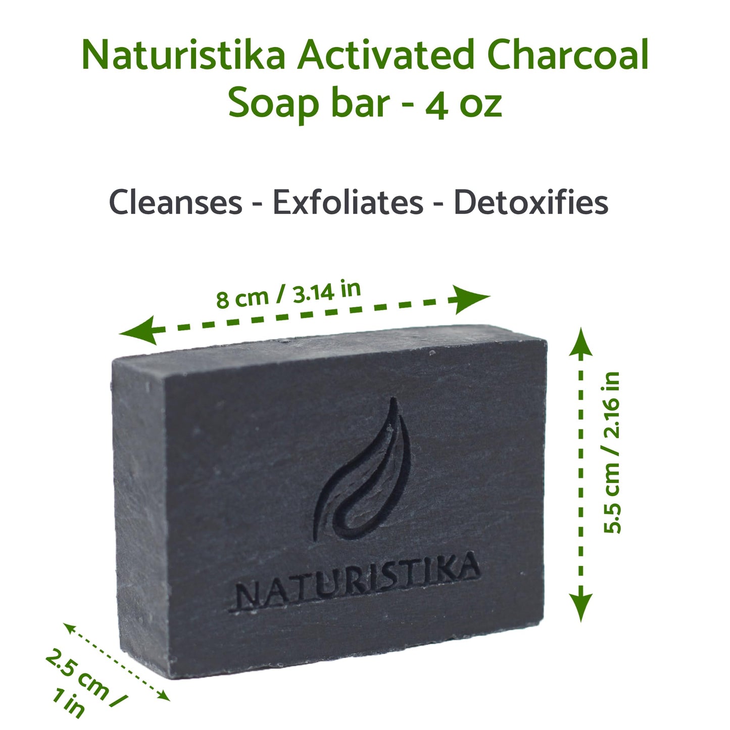 Naturistika Activated Charcoal Soap Bar (3 Pack), Vegan and All Natural Handcrafted with Organic Oils. Face and Body Soap. For Men, Women and Teens. Unscented.