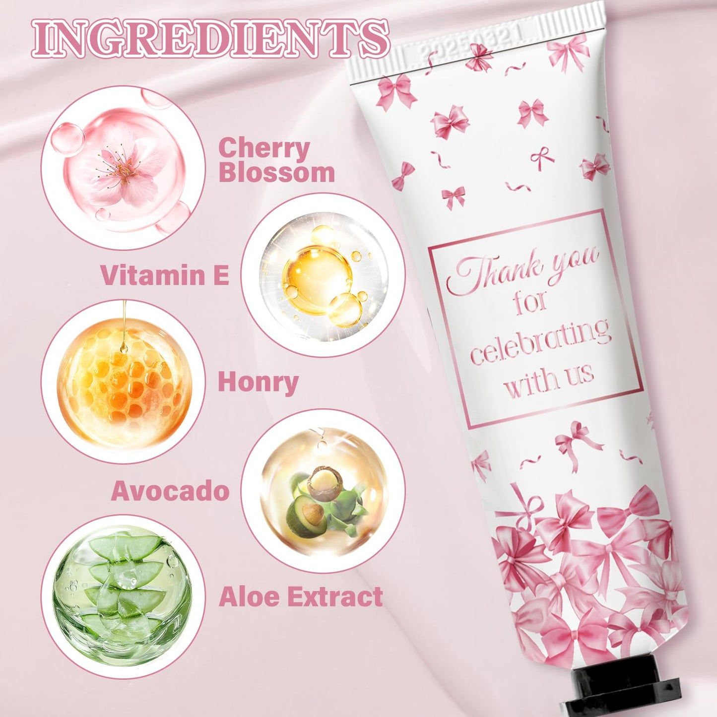 50 Sets Baby Shower Pink Bow Hand Cream Gifts Bulk for Women Girls Favors Guest Gifts, Bachelorette Mini Travel Hand Lotion for Wedding Bridal Engagement, Gender Reveal Party Stuffers