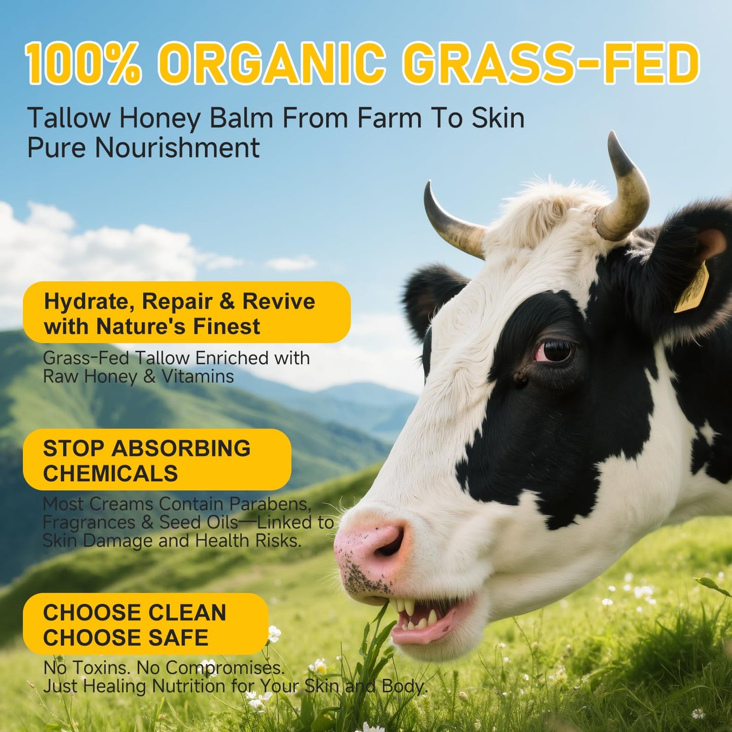 Organic Grass-Fed Beef Tallow for Skin, Body, Tallow Face Moisturizer