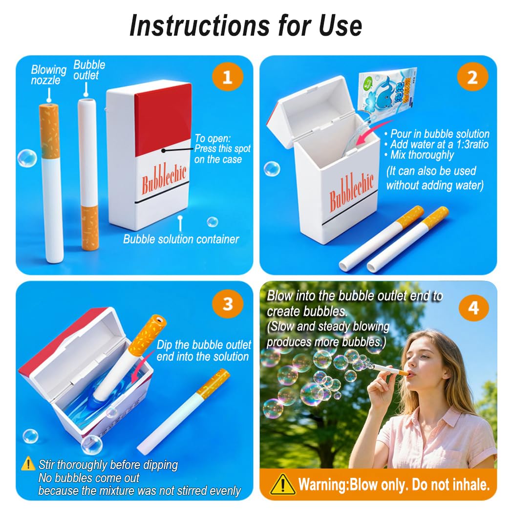 Zeetain Bubble Cigarette Pack – Realistic Fake Cigarette Bubble Blower with Bubble Solution, Mini Cigarette Bubbles Maker for Stress Relief, Fun Party Gift for Adults
