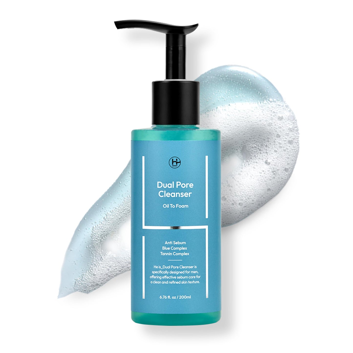 LAB BY He is_ Dual Pore Cleanser, 2-in-1 Oil to Foam Face Wash with Salicylic Acid – Blackhead Remover & Pore Minimizer – Korean Skincare for Sebum Control, 200ml (6.76 fl.oz)