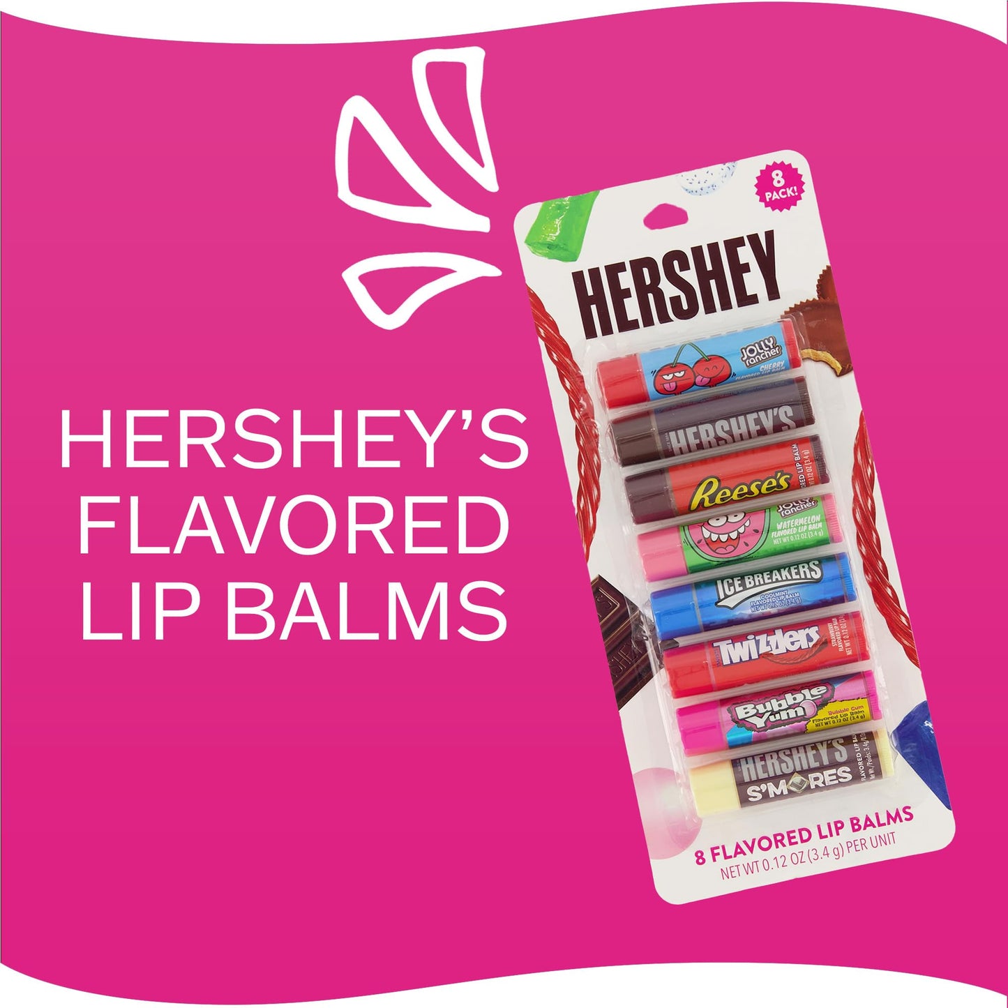 Taste Beauty for Hershey's Chocolate & Candy Flavored Lip Balms - 8 Pack Favorite Candies Flavor