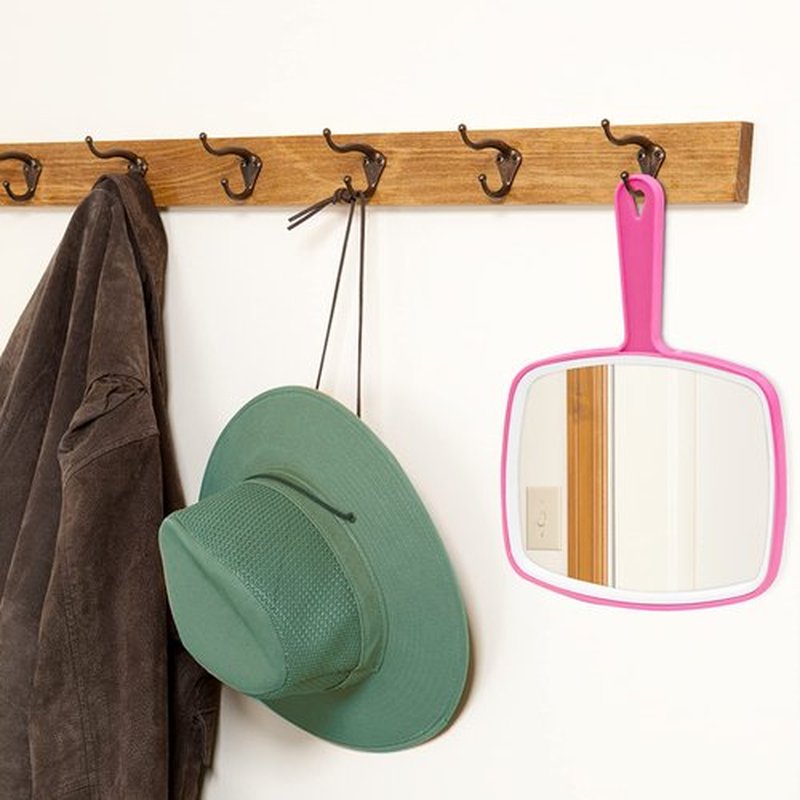DVHOK 2Pcs Handheld Mirror, Portable Hand Mirror with Hanging Hole in Handle, Pink 7.4" W x 10.4" L