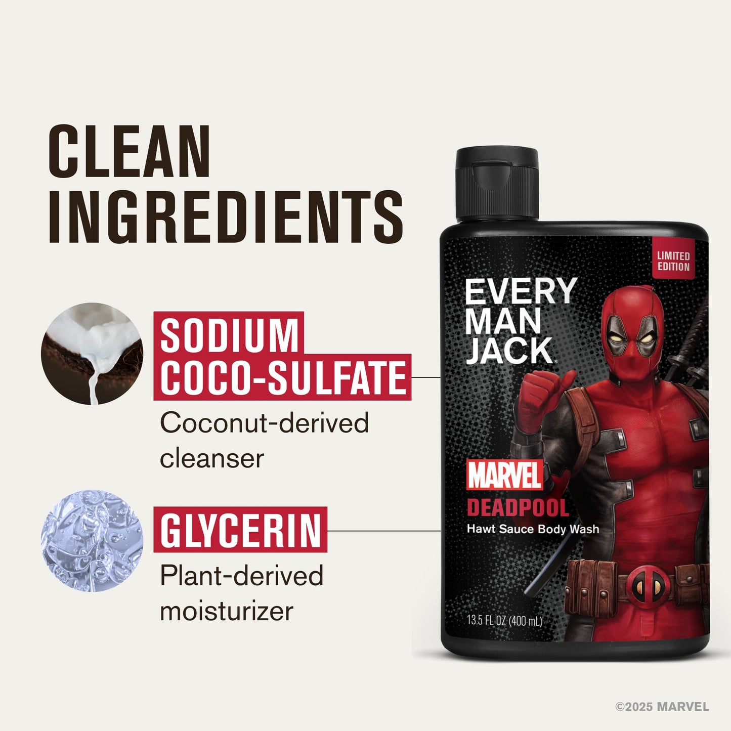 Every Man Jack Deadpool Body Wash Gift for Men – Plant-Based Cleansers & Moisturizers – Paraben & Dye Free – 13.5 fl oz (2 Pack)