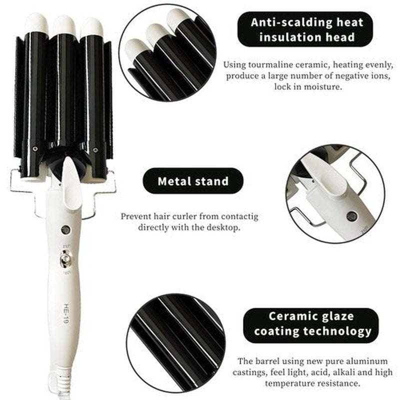 3 Jumbo Barrel Curling Iron Wand 32mm Hair Waver Temperature Adjustable Ceramic Big Waves Hair Crimper
