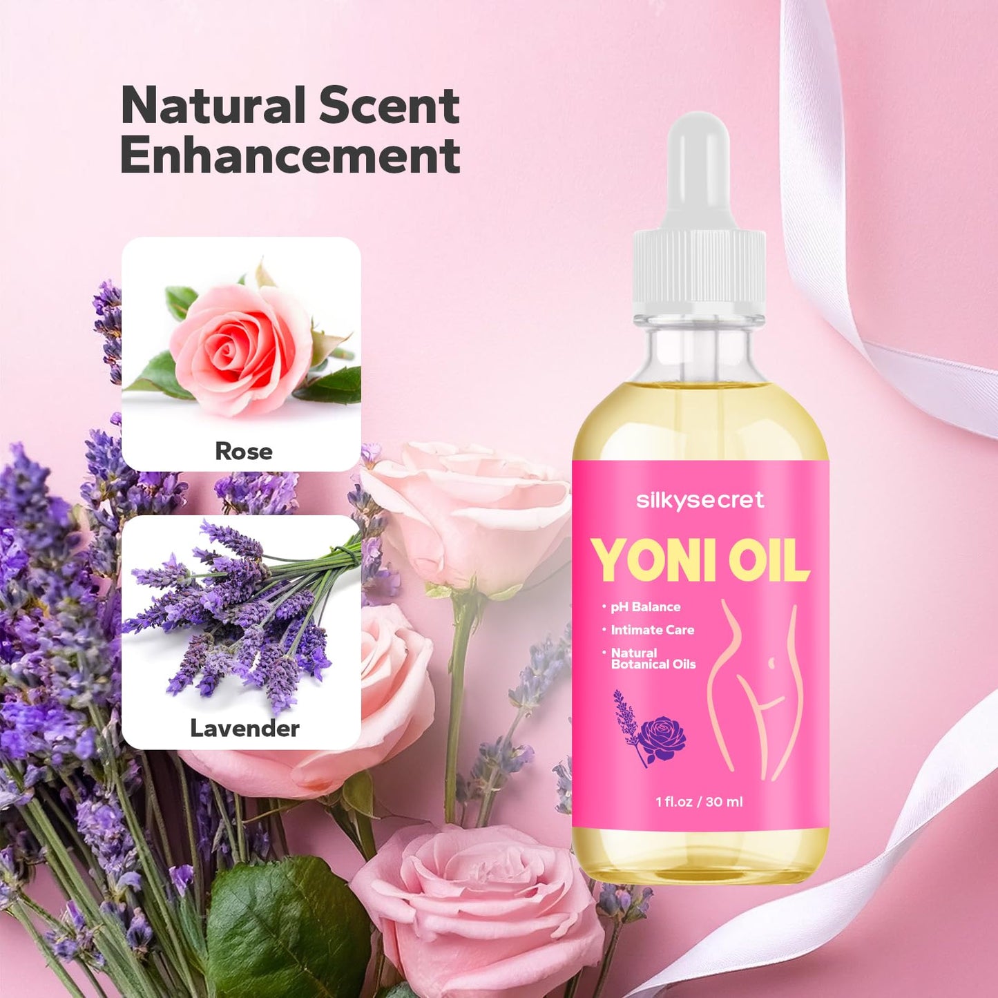 SilkySecret Yoni Oil (60ml, 2 Packs), pH Balance & Intimate Care Oil, Feminine Hygiene Essentials for Smell & Taste, Body Juice Oil for Women, Intimate Deodorant, Feminine Spray, Rose & Lavender Scent