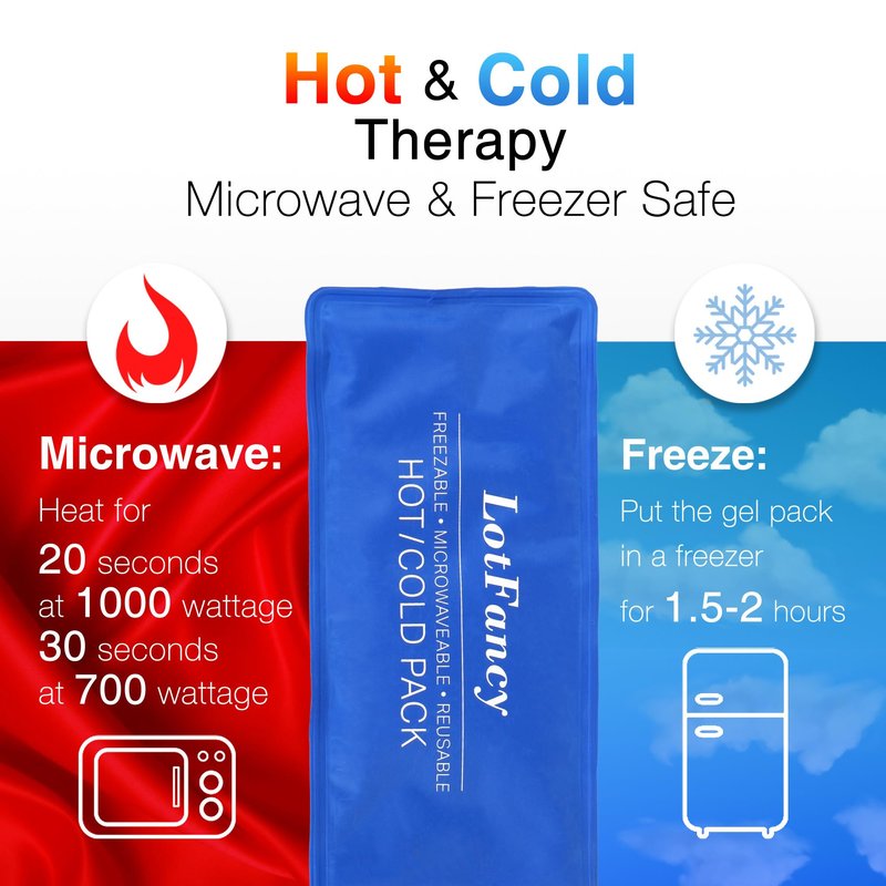 LotFancy Ice Pack for Injuries, Pack of 2, Reusable Hot Cold Pack for Therapy, Cooling or Heating Pad for First Aid, Back Shoulder Neck Head Feet Pain Relief, 11 x 5 Inches