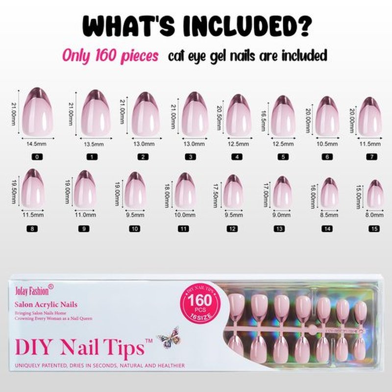 French Tip Press on Nails - Chrome Press on Nails Short Almond, French Nails Soft Gel Nails False Nail, Stick On Nails in 16 Sizes -160PCS Soft Gel Fake Nails Kit
