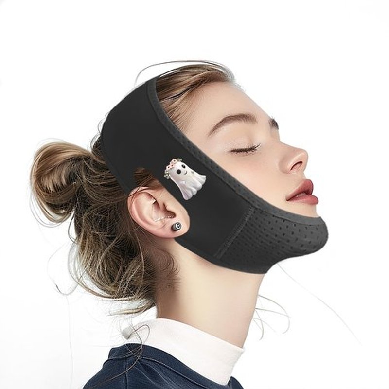 Yuibthr Chin Strap for Sleeping, V Line Lifting Mask, Halloween Decorations Ghost Walking, Reusable Face Strap, Jaw Exerciser (black)