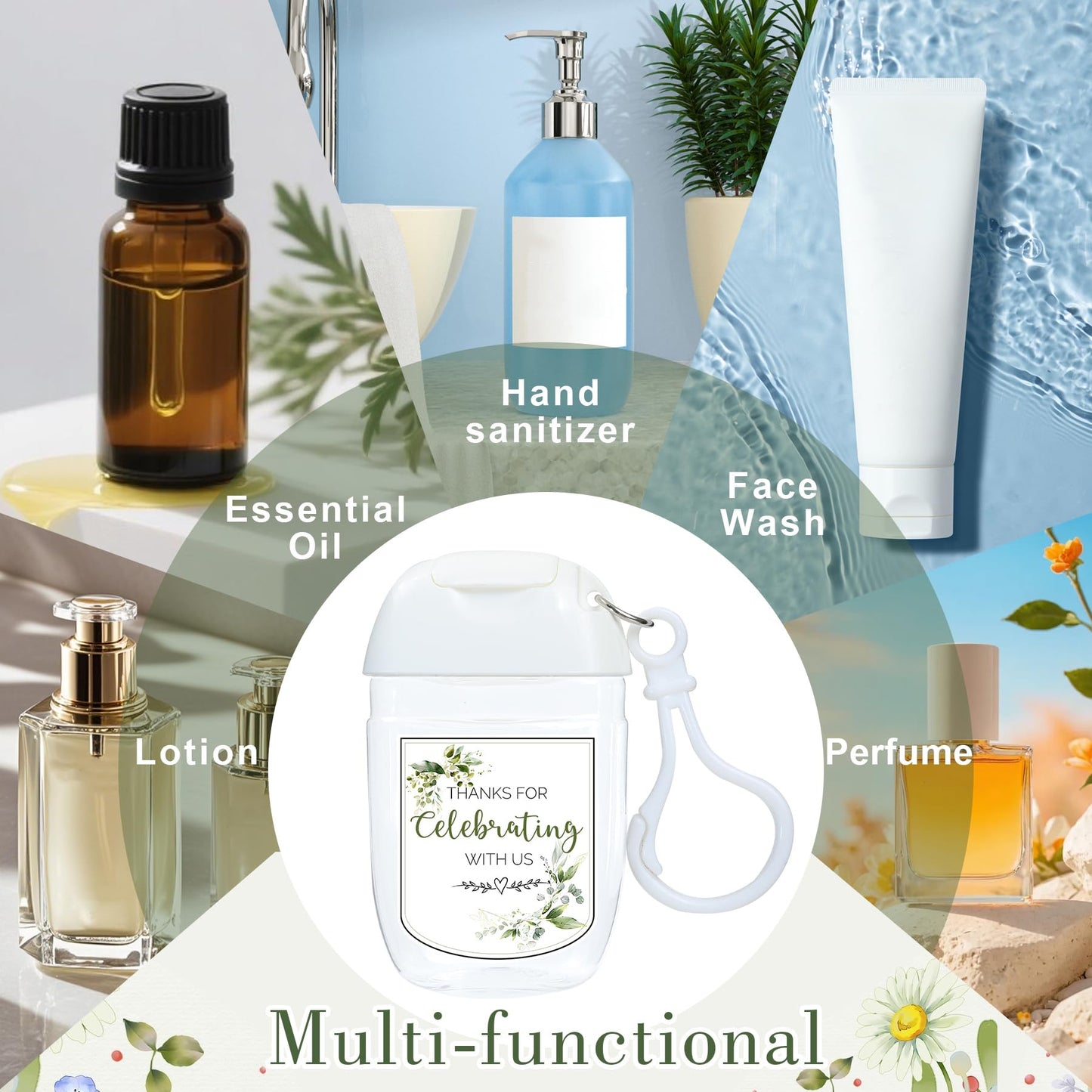 Ohmique 50Pcs Mini Hand Sanitizer Bottles Bulk with Thank You Labels (Sanitizer Not Included) - Wedding Favors - Personalized Wedding Favors for Guests