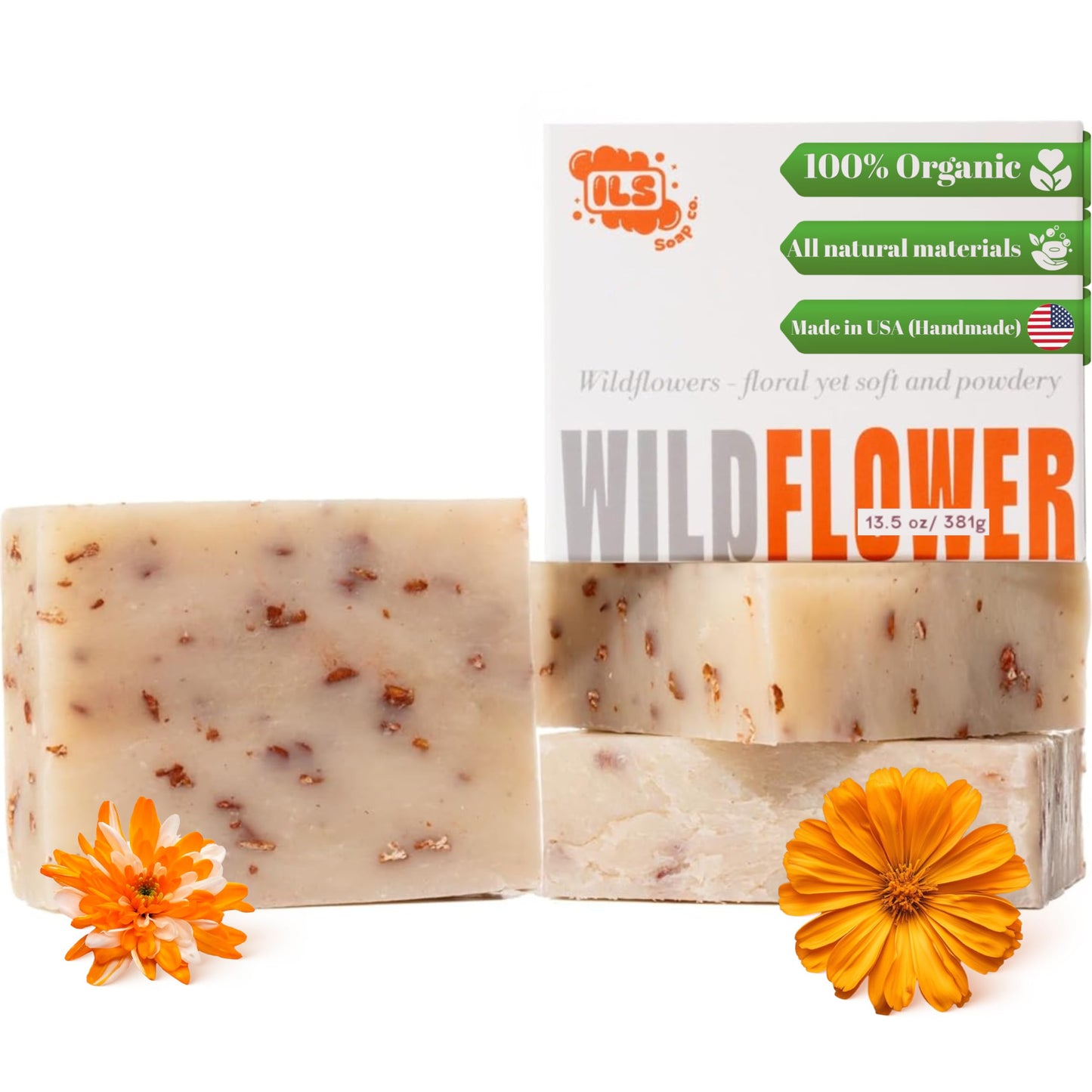 Iron Lion Soap – All-Natural Soap bar for Men & Women – Cold Process, Handmade in the USA - Wildflowers 3-Pack