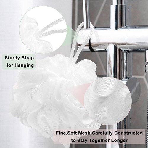 Loofah Charcoal Bath Shower Sponge Body Scrubber,75g Exfoliate Mesh Pouf Shower Bouquet,3 Pack Large Bath Sponge for Women and Men（White Pink Green）