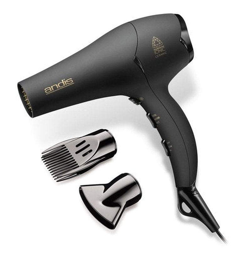 Andis 80480 1875-Watt Tourmaline Ceramic Ionic Salon Hair Dryer with Diffuser, Fast Dry Low Noise Blow Dryer, Travel Hairdryer for Normal & Curly Hair, Soft Grip, Black