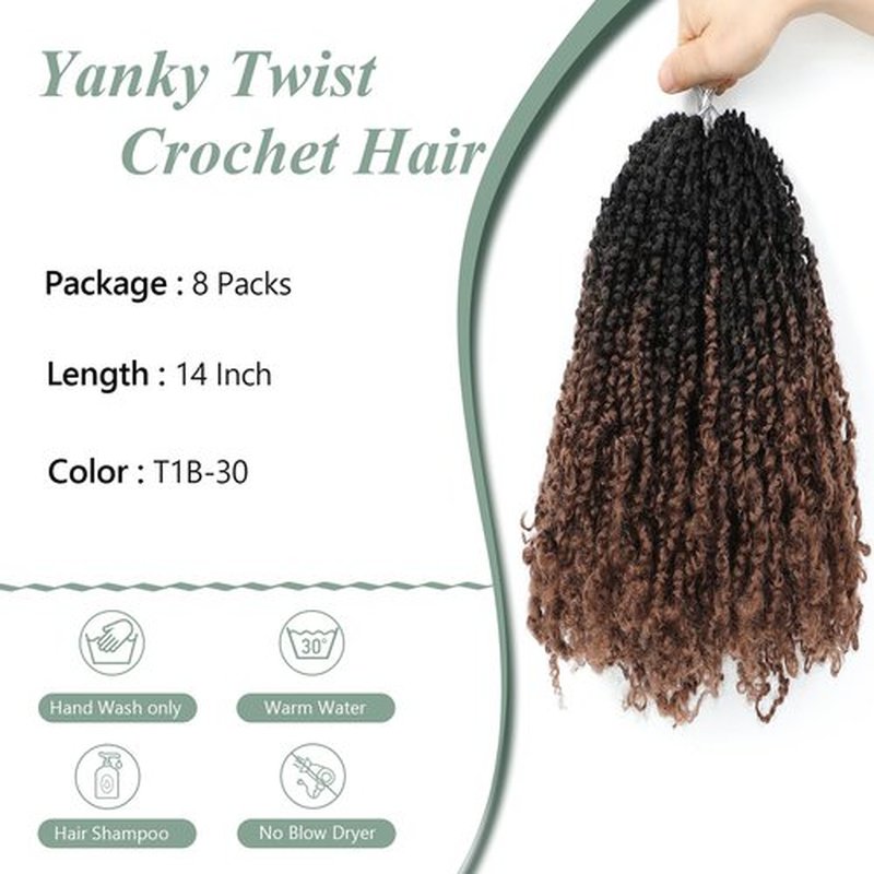 Yanky Twist Crochet Hair - 14 Inch Yanky Twist Pre Looped Crochet Hair 8 Packs Senegalese Twist Crochet Hair Extensions 1B/30 Bohemian Passion Twist Hair for Black Women