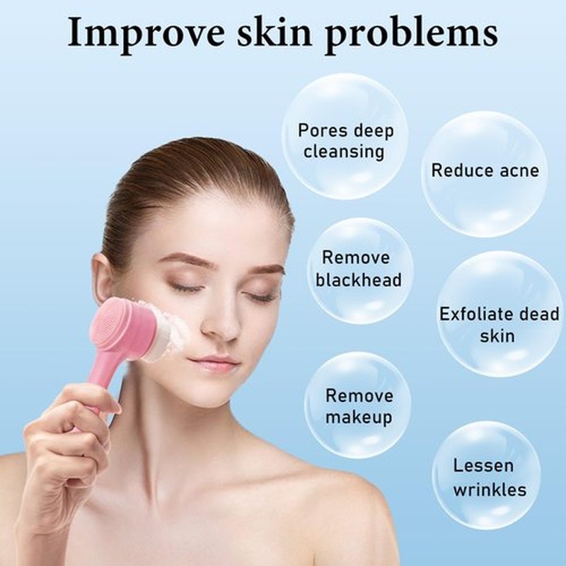 Beomeen Face Brush 2 in 1, Silicone Facial Cleansing Exfoliating Brush Soft Bristles Pore Deep Cleansing, Jade Face Roller Skin Care Tools, Manual Dual Face Wash Scrub Brush Massaging Gift,Pink+White