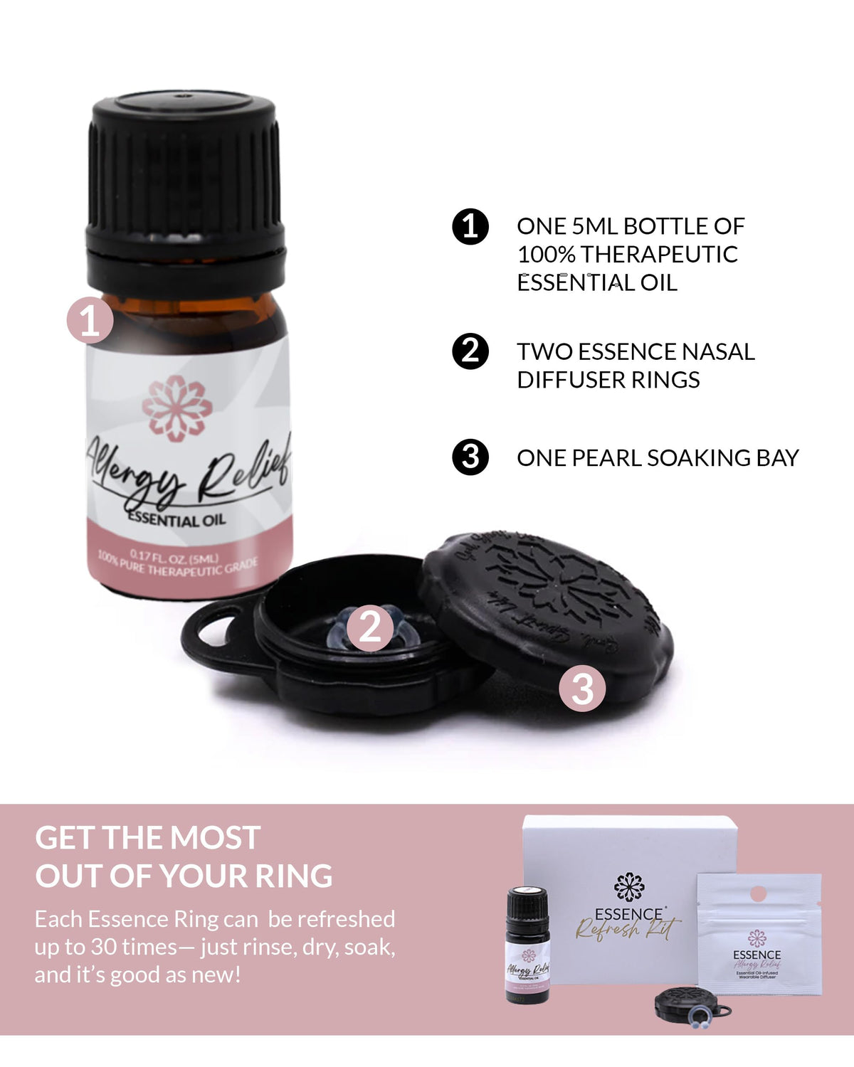 Essence Wearable Aromatherapy Nasal Diffuser – Allergy Relief Essential Oil Nose Ring Refresh Kit – Personal Scent Clip for Travel, Work & Everyday Use – Made in USA