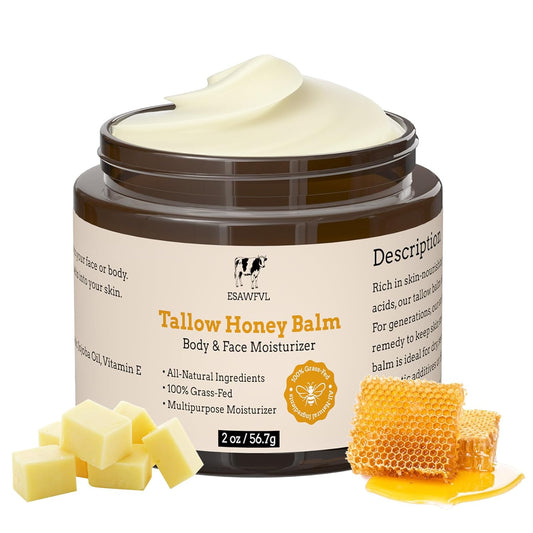 Beef Tallow Skin Moisturizer | Whipped Tallow & Honey Balm for Body & Face - 2oz, Natural Grass-Fed Formula