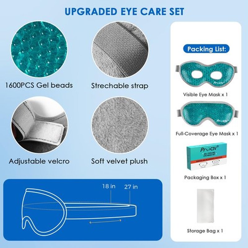 2PCS Cooling Eye Mask - Gel Eye Mask Reusable Gel Beads Hot Cold Compress with Velvet Plush Cold Eye Mask for Dark Circles Puffiness Dry Eye Headache for Men Women Sleeping Ice Eye Mask (Blue)
