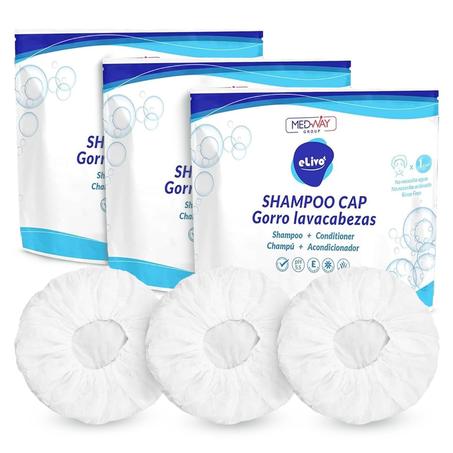 MedVance No Rinse Shampoo Cap, Rinse Free Shower Cap that Shampoos & Conditions, Elderly Care Products, Bedridden Patients, PH Balanced & Hypoallergenic, 3 Pack