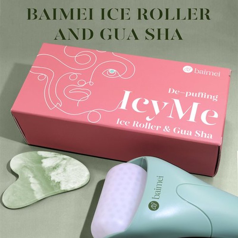 BAIMEI IcyMe Cryotherapy Ice Roller and Gua Sha Facial Tools Reduces Puffiness Migraine Pain Relief, Skin Care Tools for Face Massager Self Care Gift for Men Women - Green