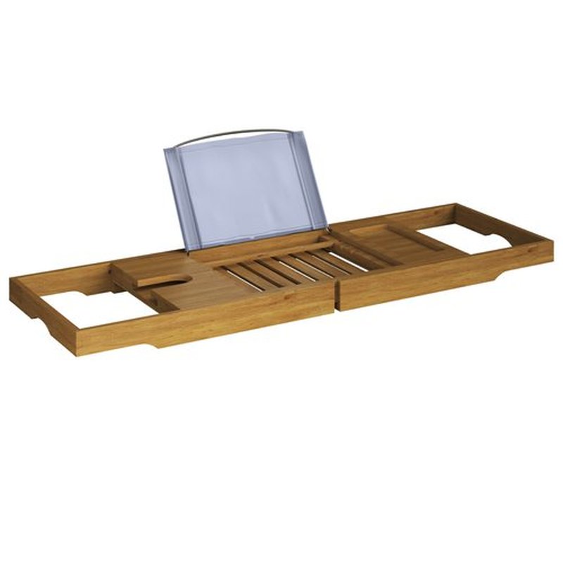 Acacia Bathtub Tray - Natural Wood Tray with Extended Sides, Wine Glass Holder, Book, Phone, or Tablet Rest - for Bath Accessories by Home-Complete