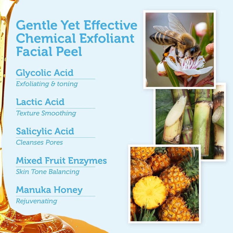 Glycolic Acid Peel - AHA BHA Exfoliant for Age-Defying Skin | Clinical Strength Formula with Aloe Vera & Manuka Honey