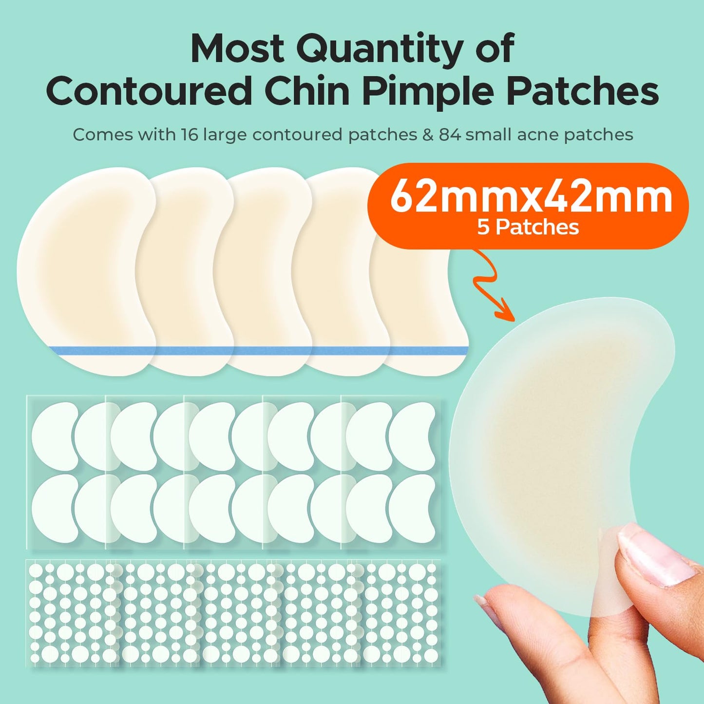 TKTK Chin Pimple Patches (235 Count 6 Sizes), XL Contoured Hydrocolloid Chin Patch 62x42 mm, Large Acne Patch for Face Blemishes Zit Breakouts, Maximum Absorption Overnight Stickers