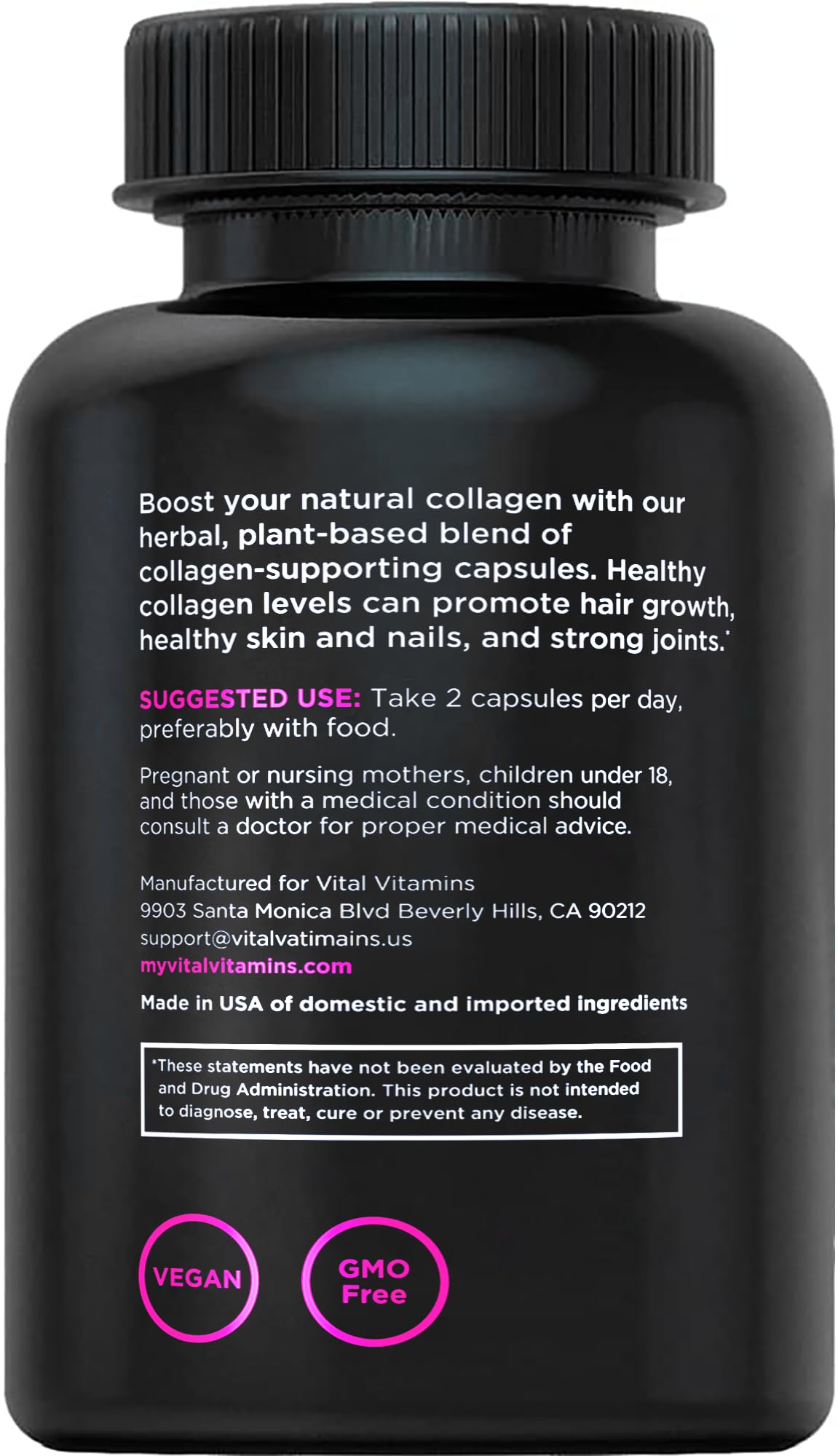 Vital Vitamins Vegan Collagen Booster - with Silica and Hyaluronic Acid - Plant-Based Collagen Supplements - Supports Hair, Skin, Nails & Joints - 60 Capsules