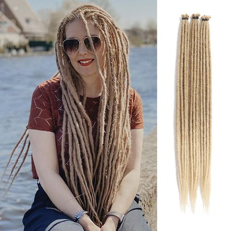 Dreadlock Extensions 20 Strands 24inch Light Brown to Blonde Soft Hippie Dreads 0.6cm Width Synthetic Loc Extensions Handmade Reggae Style Crochet Braiding Hair #MT27/613