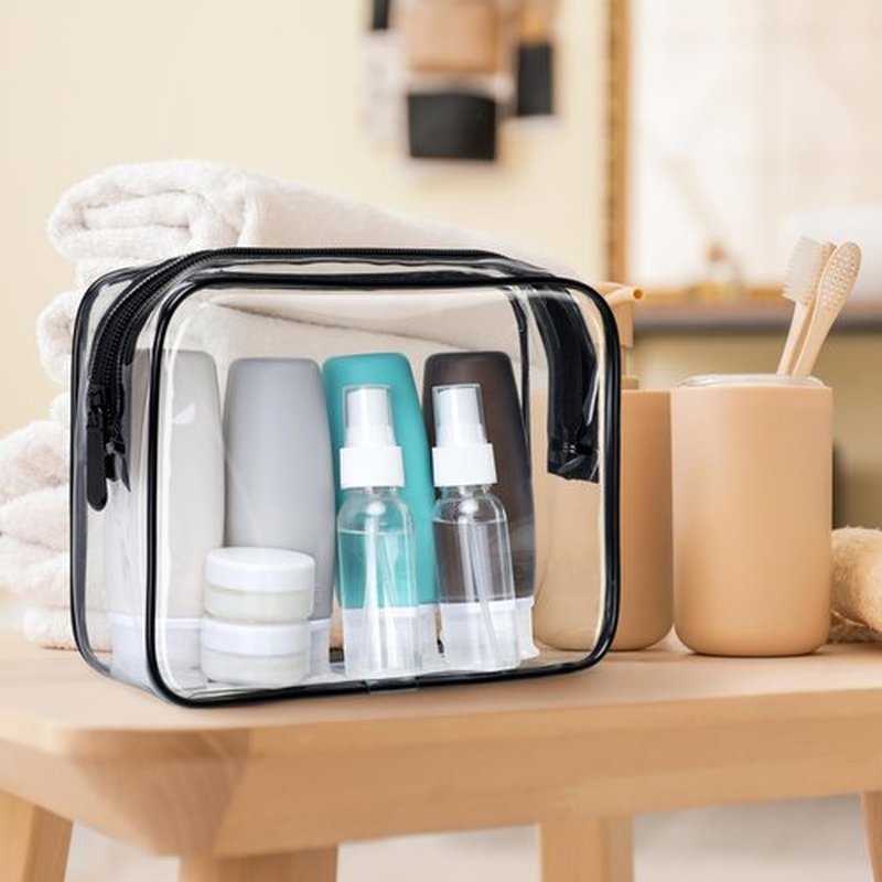 PACKISM TSA Approved Toiletry Bag with Bottles - Travel Accessories 8 Pack Leakproof 3.4oz Silicone Travel Bottles for Toiletries, Shampoo Conditioner Lotion Body Wash BPA Free, Black