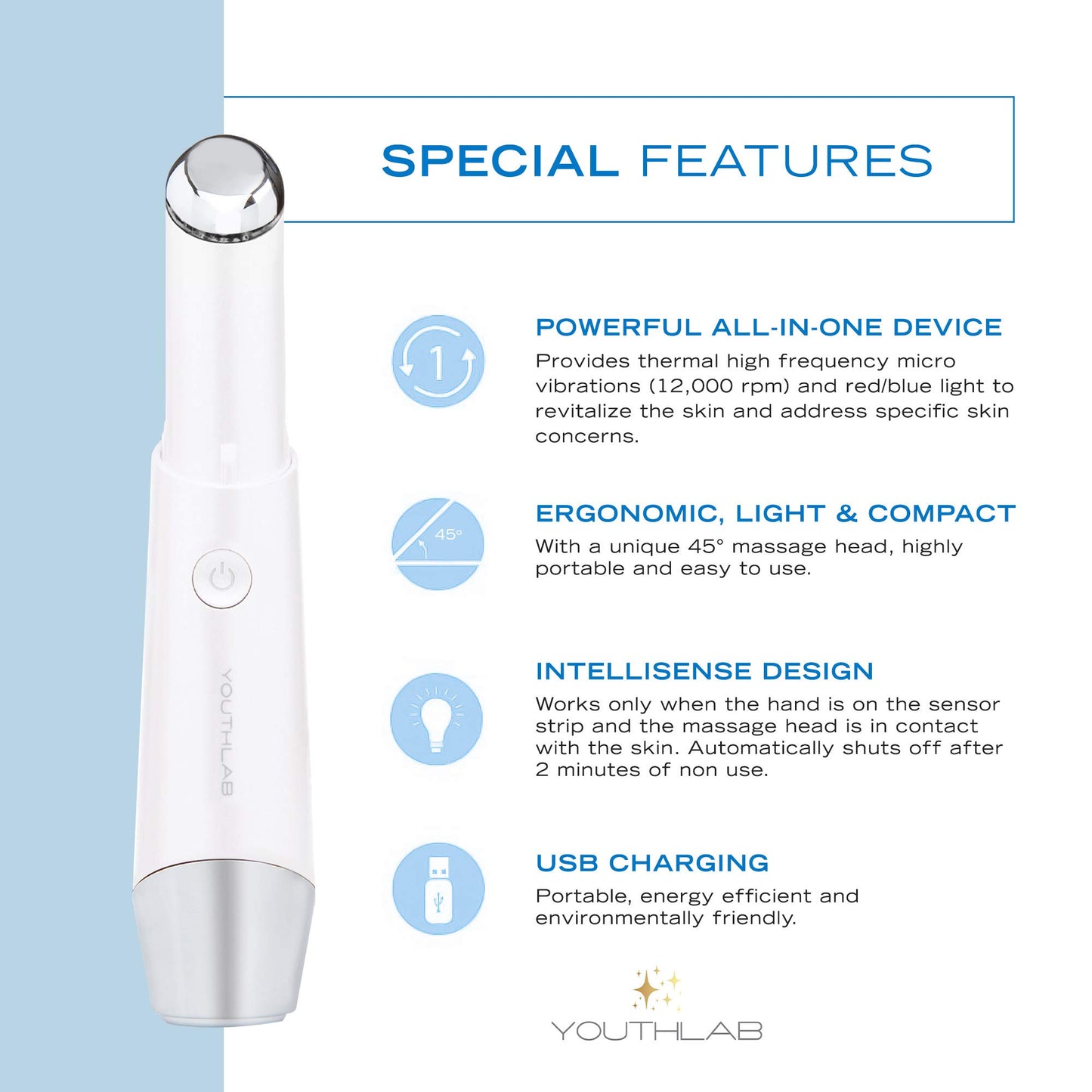 YOUTHLUX Eye & Face Wand/Tool – Heated Eye Wand with Vibration for Puffiness, Tired Eyes, Brighter Under Area, Redness Relief, Product Absorption, Smoother Skin & Relaxing Massage