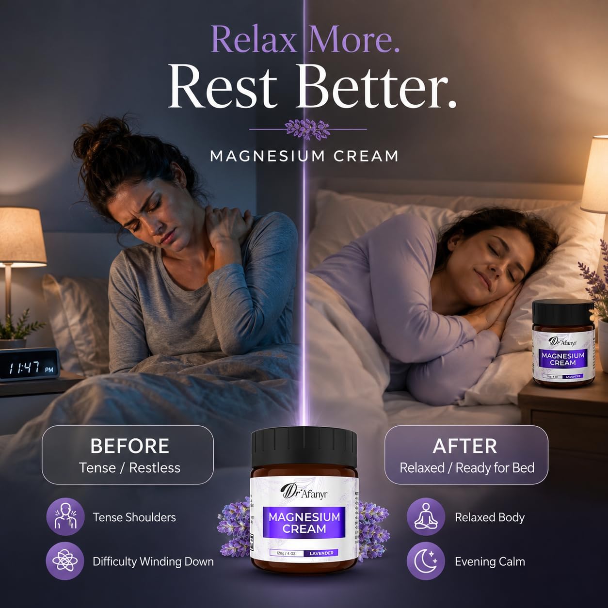 Magnesium Cream for Sleep and Relaxation - Lavender Magnesium Lotion with Chamomile & Cica - Moisturizing Body Butter for Overworked Muscles, Leg Tension & Nighttime Calm - Non-Greasy, Fast Absorbing