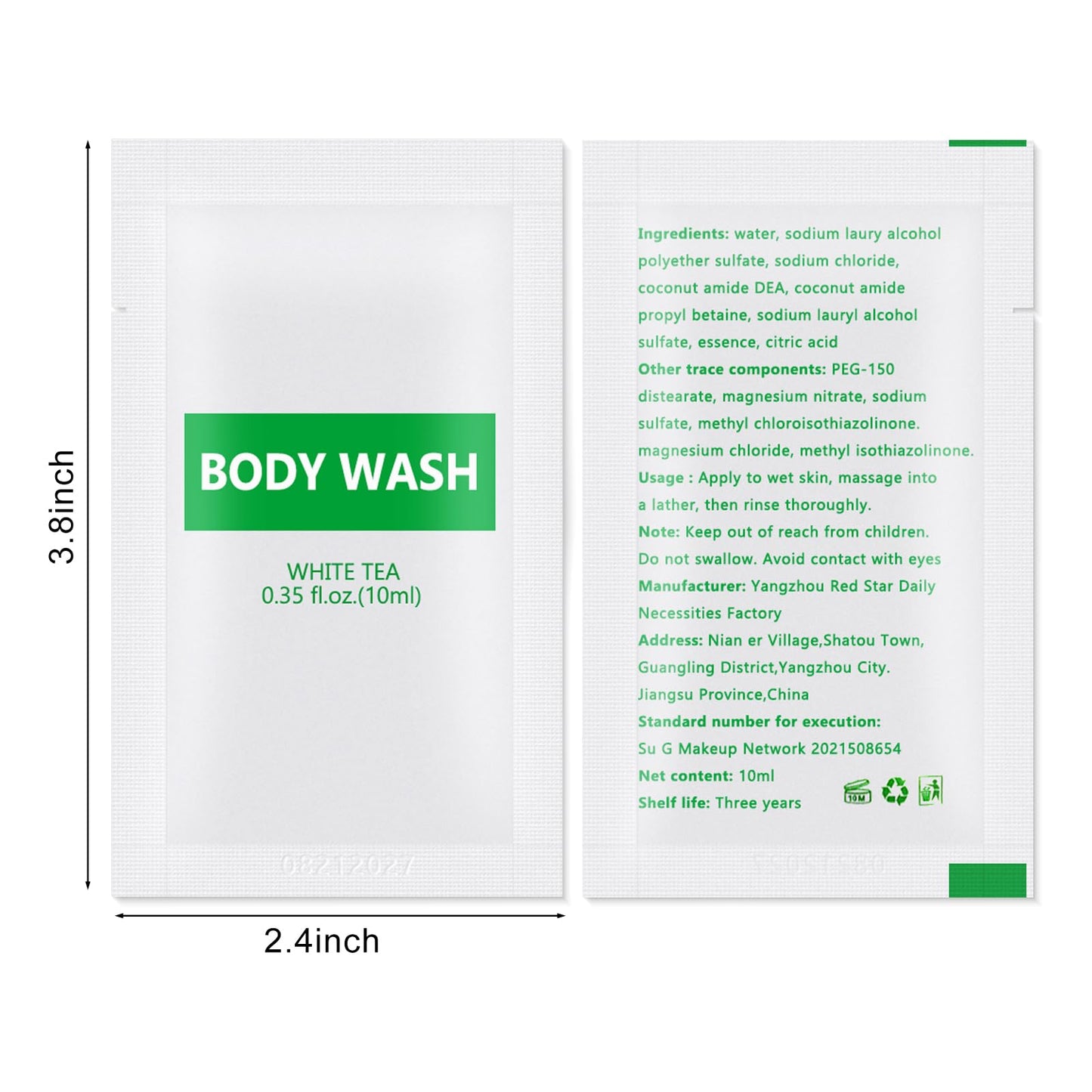 200 pack Travel Size Body Wash Bulk Individually Wrapped - Refreshing Mini Shower Gel Single Use Supplies for Homeless Care Hotel Guests, White Tea Scent,0.35 fl oz/10ml