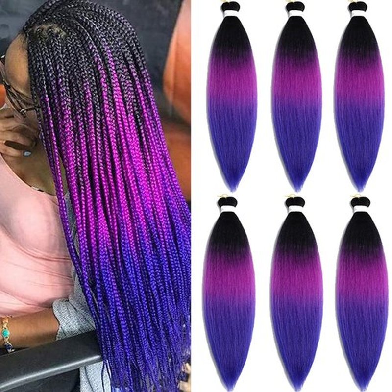 Pre Stretched Braiding Hair Extensions 30 Inch 6 Packs Long Professional Crochet Twist Braids Hair High Temperature Synthetic Fiber Yaki Texture(30",black-purple red-blue)